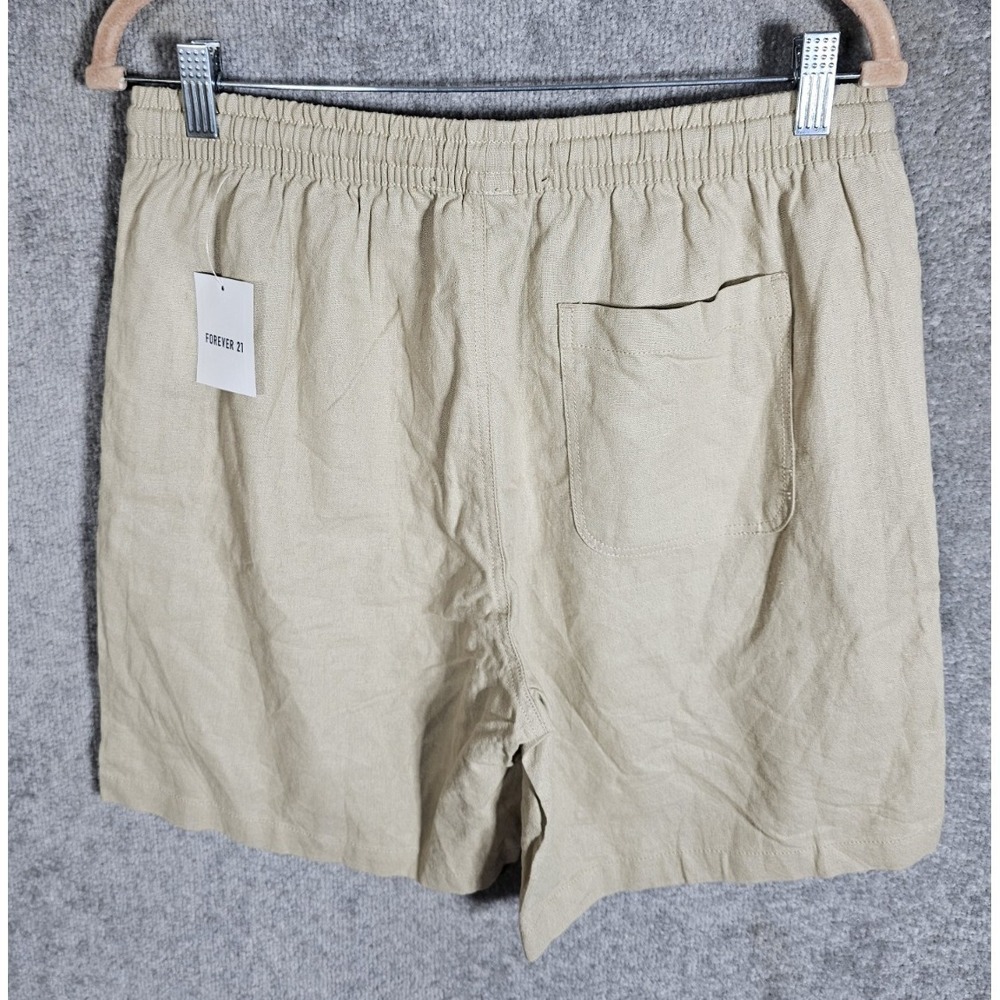 Forever 21 Linen Blend Shorts Mens Sz Medium Taupe Khaki Drawstring Pockets New - Picture 3 of 10